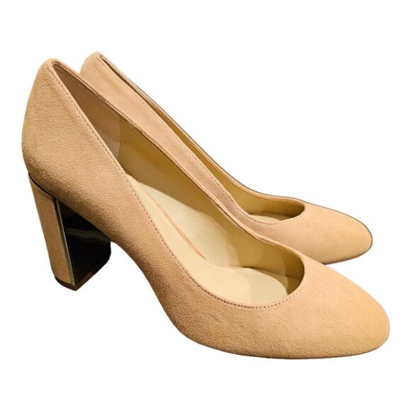 ANN TAYLOR Nude Suede Heels - Size 6 1/2 - Picture 1 of 8